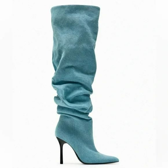 ZARA BLUE OVER THE KNEE DEMIM BOOTS - Picture 3 of 7